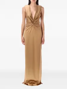 Платье без рукавов с закрученным воротником TOM FORD, коричневый