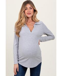 Топ для беременных с ребристым воротником и длинными рукавами Pinkblush, Heather grey