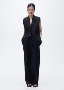 Прямые брюки из 100% льна черного цвета Mango