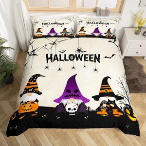 Erosebridal Комплект постельного белья Halloween Decorations с принтом ведьминых шляп, гномов и паутины в готическом стиле, Multi 17