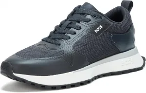 Кроссовки BOSS для мужчин с большой логотипной вставкой и комбинированной сеткой на шнуровке, синий