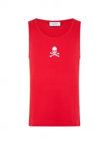 Майка с вышивкой в виде черепа Philipp Plein, красный