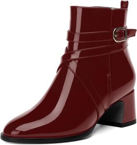 Женские офисные ботильоны MOVINSTEPS с пряжкой, милым круглым носком, ремешком на щиколотке, лаковой отделкой, массивным низким каблуком 2 дюйма, Burgundy