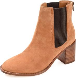 Женские Ботинки Journee Collection Signature из Натуральной Кожи Tazlyn Chelsea с Ребристой Эластичной Обувной Верхней Частью, Круглый Носок и Каблук из Слоеного Дерева, Tan