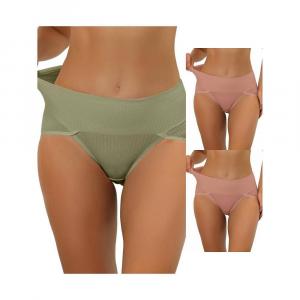 3 упаковки женского нижнего белья в рубчик с завышенной талией и контролем живота, доступны в размерах больших размеров/разных цветах ALLEGRA K, цвет Light Red Pea Green