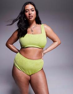 Текстурированный бикини-топ Curve Bella в ярко-зеленом цвете Asos Curve