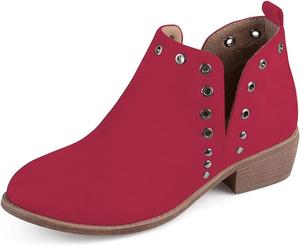 Женские ботильоны YDN с массивным низким каблуком, вырезами и круглым носком, на липучке, короткие повседневные уютные ботинки, Red