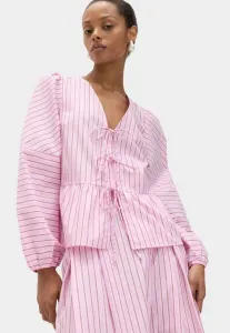 Полосатая блузка с завязками спереди и длинными рукавами Marks & Spencer, Pink Mix