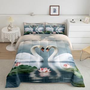 Erosebridal Комплект постельного белья Swan с цветочным принтом лотоса и морскими животными, Multi 35