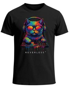 Neverless Футболка 'DJ Cat' в черном цвете