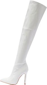 Сапоги выше колена для женщин с острым носком на высоком каблуке, модные кожаные с боковой молнией, тонкий высокий каблук, длинные сапоги, однотонные, повседневные и удобные женские туфли Oiangi, White