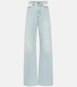 Широкие джинсы с высокой посадкой и вырезами MAISON MARGIELA, синий