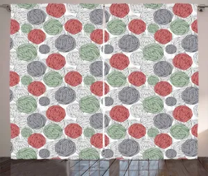 Штора ABAKUHAUS в стиле ретро, вязаные шарики, винтажный стиль, присборенная штора для спальни с петлями и крючками, 280 x 175 см, цвет: резеда, зеленый, кораллово-красный, серый Abakuhaus