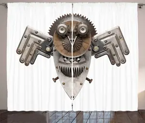 Шторы ABAKUHAUS в стиле индустриального рустика, с изображением совы, универсальные, для гостиной, с петлями и крючками, 280 x 225 см, цвет: белый, коричневый, серый Abakuhaus