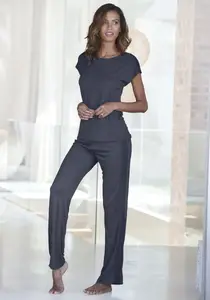 Пижама LASCANA (2 шт.), с прикрепленными кружевными деталями, синий