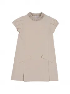 Платье с вязаными вставками Moncler Enfant, бежевый