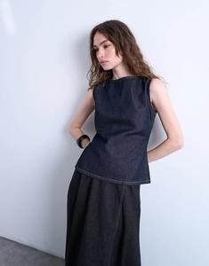 Джинсовый топ Topshop с вырезом-лодочкой цвета индиго