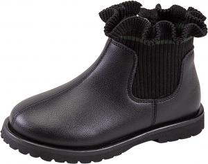 Ботильоны для девочек с рюшами, с боковой молнией, без застежки, повседневные короткие ботинки с грубой подошвой, массивным низким каблуком, короткие ботинки под платье JEUROT, Black