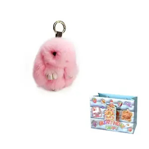 Плюшевый брелок для ключей в виде кролика из кроличьего меха, 15 см MORTEN SOLUM, розовый