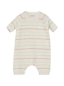 Легкий трикотажный детский комбинезон Bernie в полоску из хлопка Brunello Cucinelli Kids, бежевый