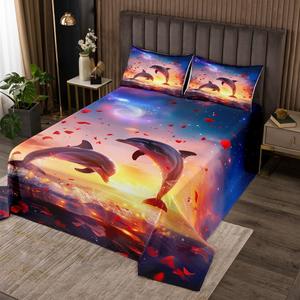 Erosebridal Комплект постельного белья Dolphin Quilt Set для детей с 3D принтом дельфинов и морской тематики в красных тонах, Black Purple