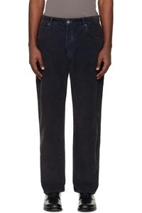 Studio Nicholson Вельветовые брюки темно-синего цвета "Вудсток"