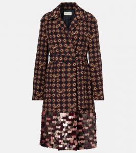 Шелковое пальто с пайетками на запах Dries Van Noten, Navy
