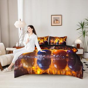 Erosebridal Комплект постельного белья Black 8 Ball с принтом бильярдных шаров в винтажном стиле, Black Orange Blue Red