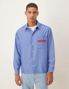 Рубашка свободного кроя ASOS DESIGN с вышитым логотипом из хлопкового поплина в синюю полоску