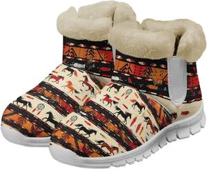 Женские зимние ботинки Howilath с принтом западных ацтеков, с меховой подкладкой, противоскользящие, теплые ботильоны для снега, Southwestern Aztec Horses