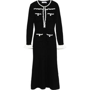 Платье миди вязаное с декоративной отделкой Self-portrait, черный