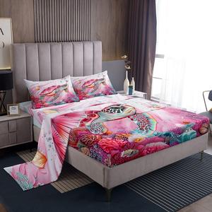 Erosebridal Комплект постельного белья Girls Full с морскими черепахами и подводным миром в розовом цвете, Pink White