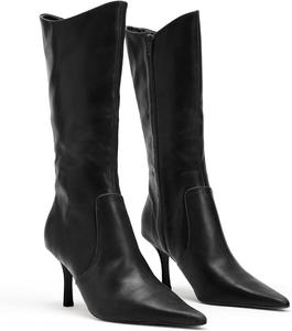 Женские сапоги Coutgo до середины голени с заостренным носком, высокие каблуки, длинные сапоги с боковой молнией, зимние нарядные туфли, Black