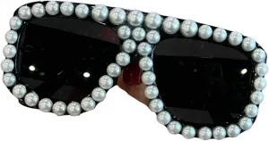 Солнцезащитные очки Melrose Pearl Decoration Square для женщин, модные винтажные солнцезащитные очки для летних мероприятий на открытом воздухе, модель 8009, Black