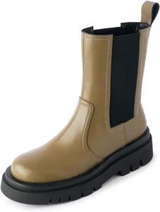 Женские сапоги Vertundy средней длины с низким блочным каблуком, круглым носком, на застежке без шнуровки, водонепроницаемые, удобные, легкие, модные кожаные челси, Green