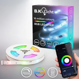 Светодиодная лента LED Wifi RGBIC LED Strip, 10 м с управлением через приложение, 300 светодиодов, с музыкальным сенсором, умная светодиодная лента, самоклеящаяся B.K.Licht, белый