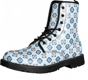 Женские короткие ботинки с принтом на шнуровке, с широким каблуком, боевые ботильоны для девушек и женщин, осенние и зимние, с рисунком роз, черепов, бабочек и мультяшных узоров Maimeili, Blue And White Porcelain 2