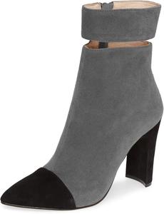 Женские модные ботильоны XYD с вырезами, заостренным носком, на щиколотку, с высокими толстым каблуком, боковой молнией, удобные праздничные туфли, Grey