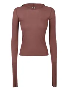 Топ с капюшоном в рубчик Rick Owens, коричневый