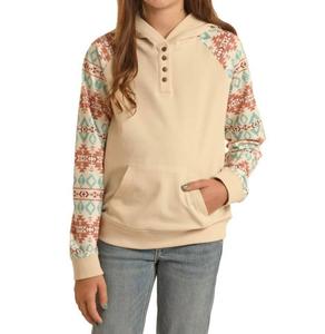 Rock & Roll Denim Детская толстовка с ацтекским принтом, бежевого цвета