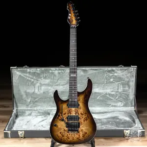 Гитара ESP E-II SN-II для левшей с верхней декой из карельской кленовой древесины - Nebula Black Burst, в комплекте с чехлом