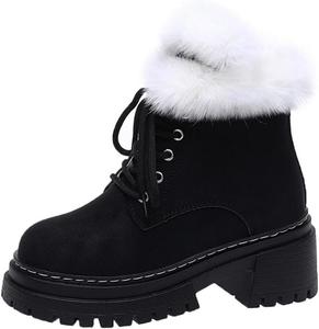 Зимние женские ботинки с меховой подкладкой, утепленные, короткие с аномальной платформой и толстым каблуком, водонепроницаемые для улицы Generic, Black