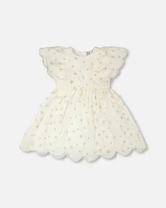 Жаккардовое платье белого цвета с цветочным принтом Deux Par Deux