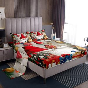 Erosebridal Комплект постельного белья с новогодним принтом Санта Клаус и гномы, Red White