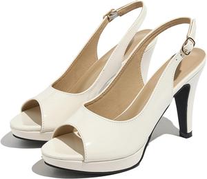 Женские сексуальные туфли на высоком каблуке с открытым носком, ремешком на щиколотке, платформой и массивным каблуком, сзади на ремешке, для платьев Lyngixko, Off-White