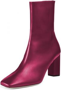 Женские ботильоны FOWT с квадратным носком, гладкой застежкой-молнией, на среднем блочном каблуке, удобные модные зимние туфли для вечеринок, размеры 4-16 US, Violet Red