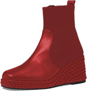 Женские ботильоны YDN с платформой, плетеной отделкой, высокие на стойке, квадратный носок, боковые молнии, для вечеринок, шопинга и работы, размеры 4-16 US, Red