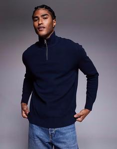 Свободный трикотажный джемпер с застежкой-молнией на половину длины, темно-синий Asos Design