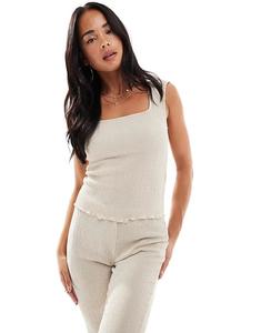 Трикотажный топ Vero Moda с квадратным вырезом, фактурный, серо-бежевого цвета