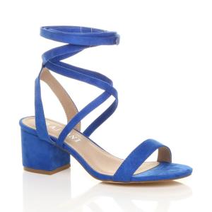 Босоножки на каблуке из искусственной замши на среднем блочном каблуке с завязками AJVANI, синий